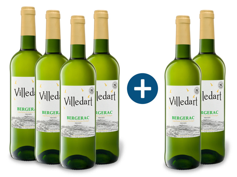 Weißwein 2 Villedart Bergerac trocken, Weinpaket 4 + AOP