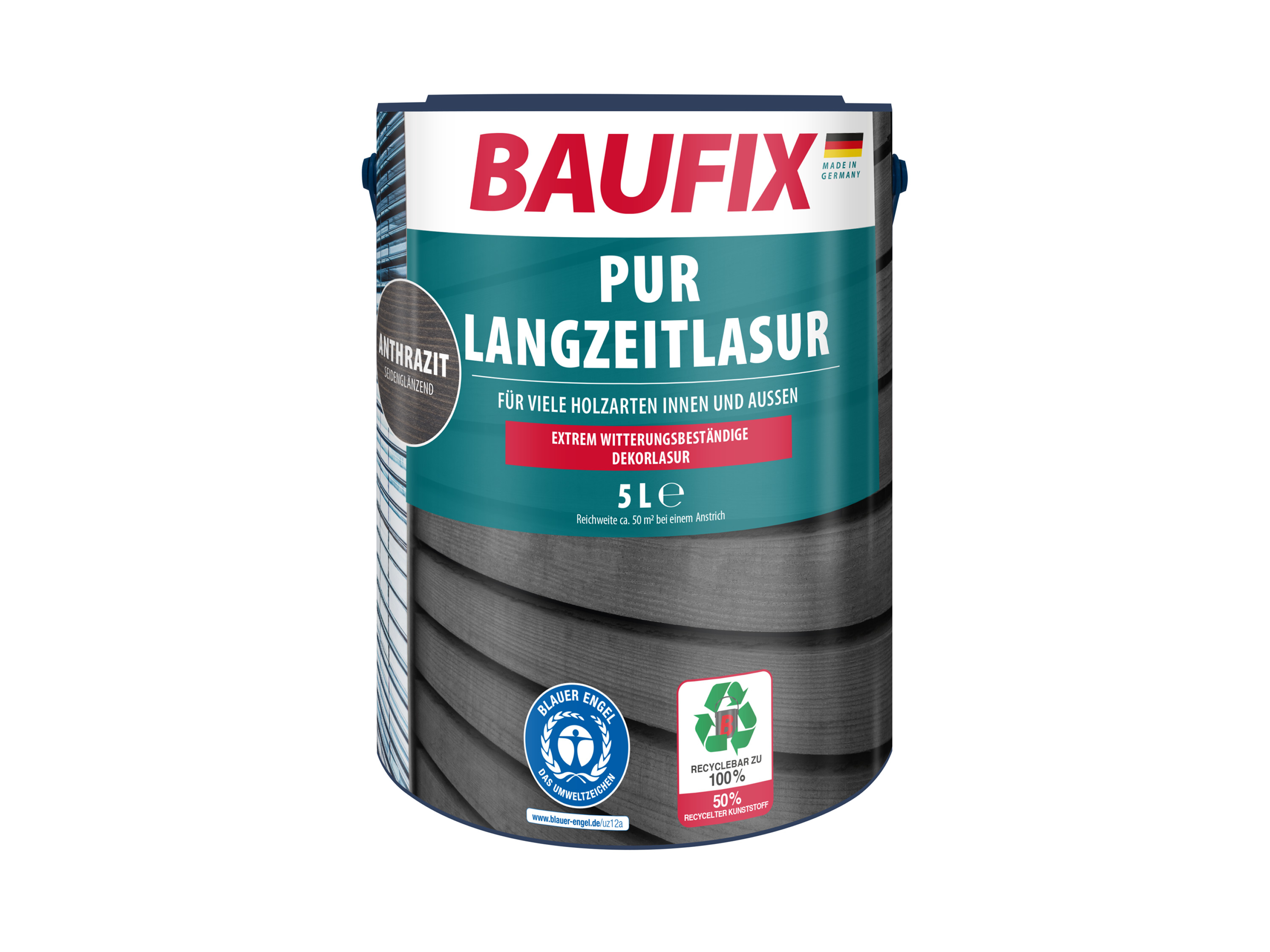 BAUFIX PUR-Langzeitlasur 5 Liter (anthrazitgrau seidenmatt)