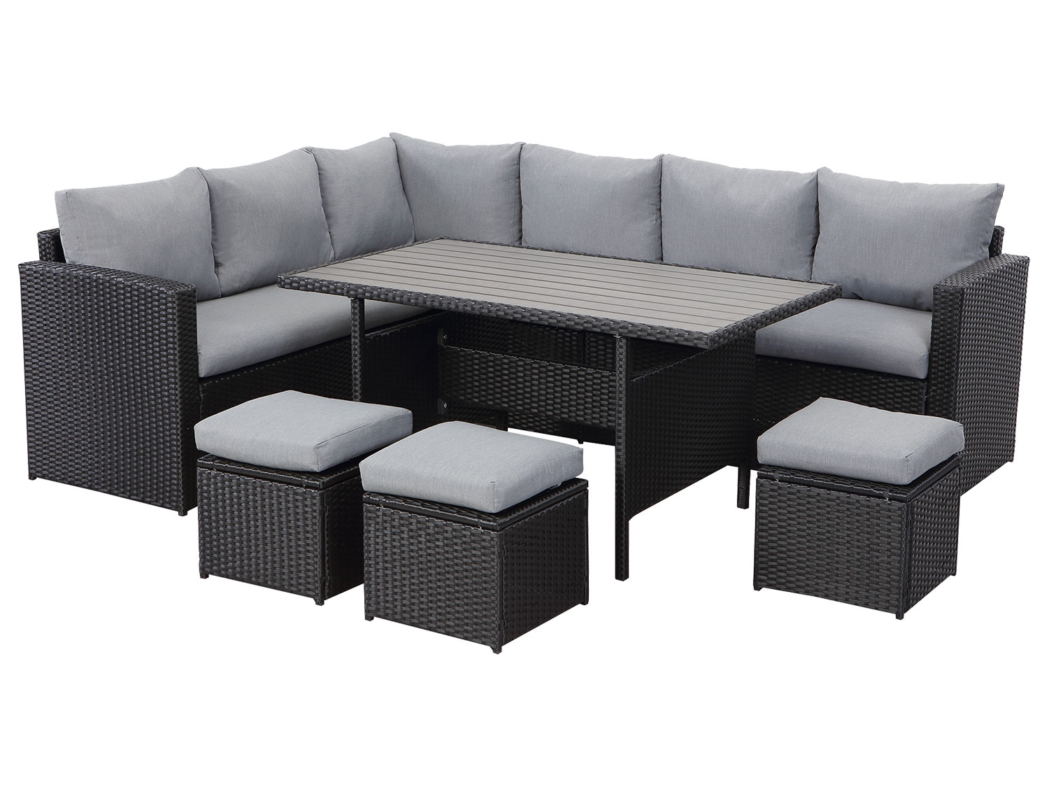 MeXo Gartenmöbel 9-Sitzer Lounge Set inkl. Polster (schwarz/grau)