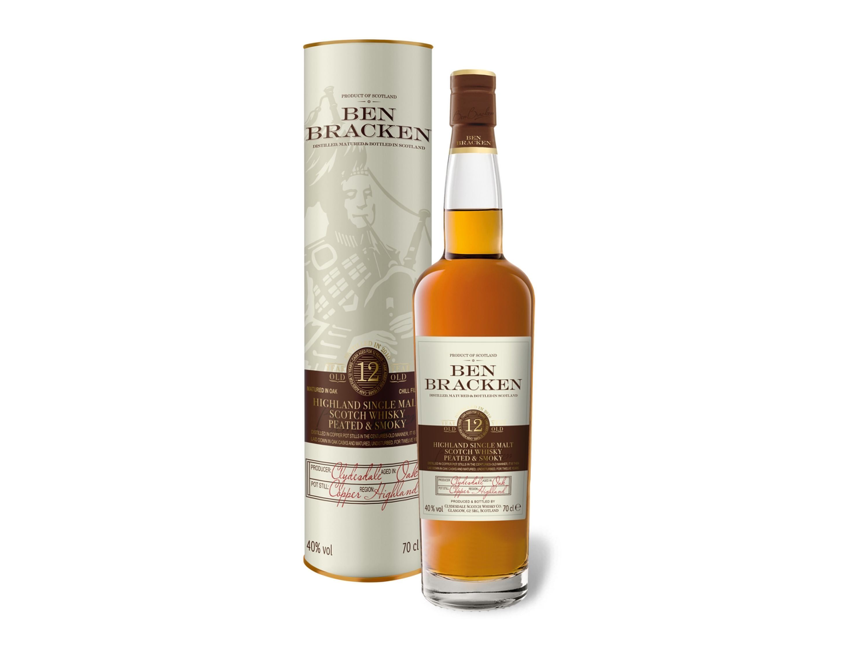 Ben Bracken Highland Single Malt Scotch Whisky Peated & Smokey 12 Jahre mit Geschenkbox 40% Vol