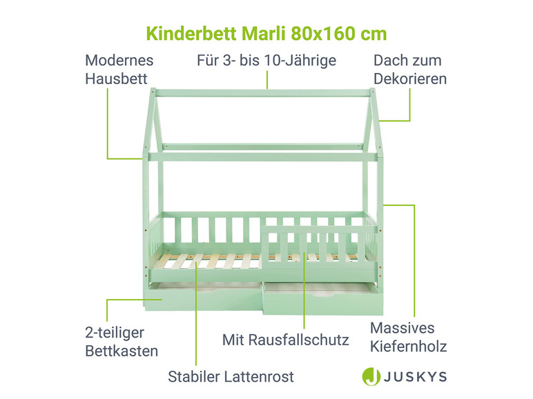 Gehe zu Vollbildansicht: Juskys Kinderbett »Marli«, im skandinavischen Design - Bild 150