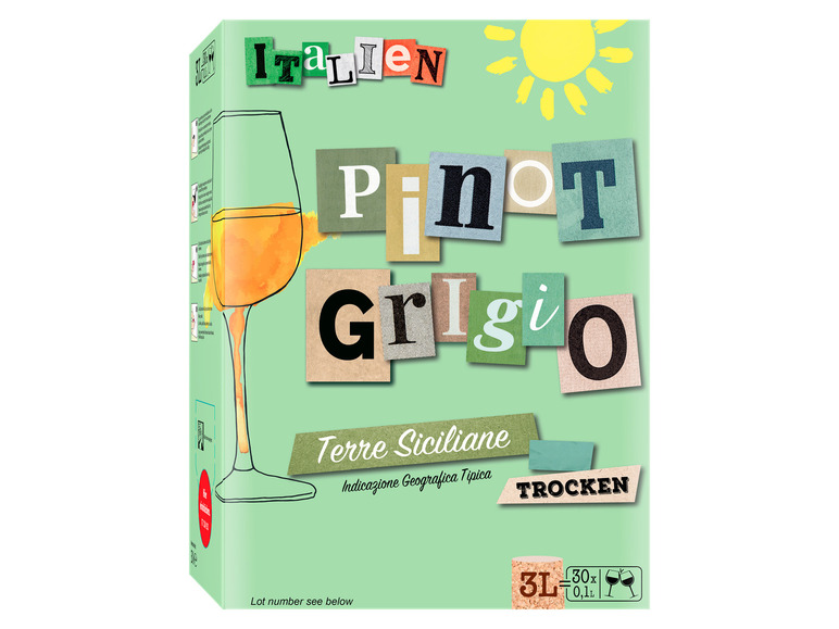 Pinot Terre Weißwein trocken, Grigio 3,0-l-Bag-in-Box IGT Siciliane