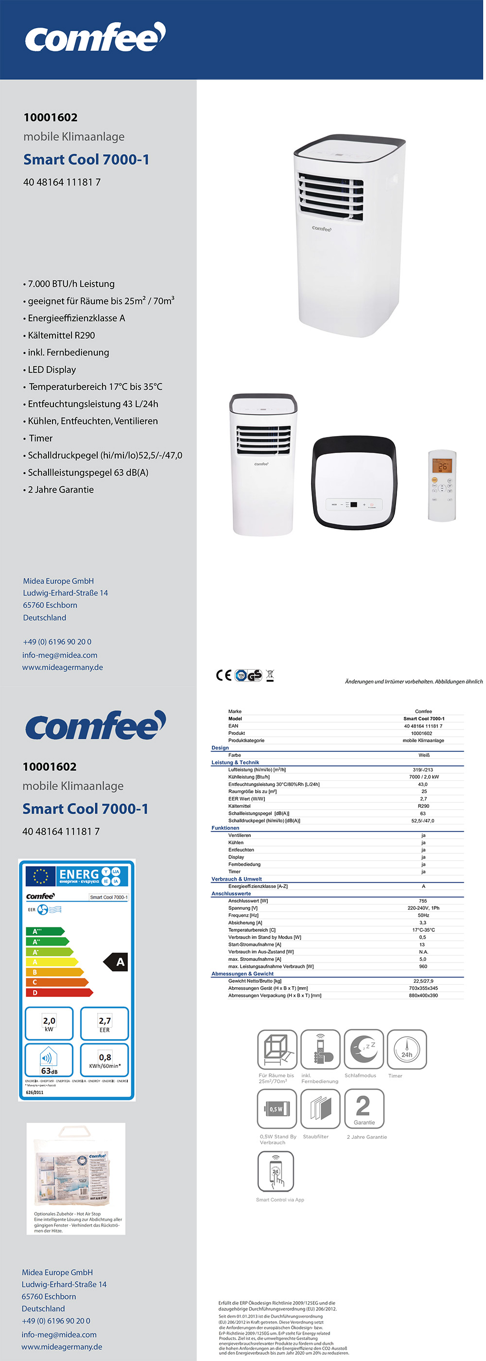 Comfee Mobiles Klimagerät »Smart Cool 43 l/Ta… 7000-1«