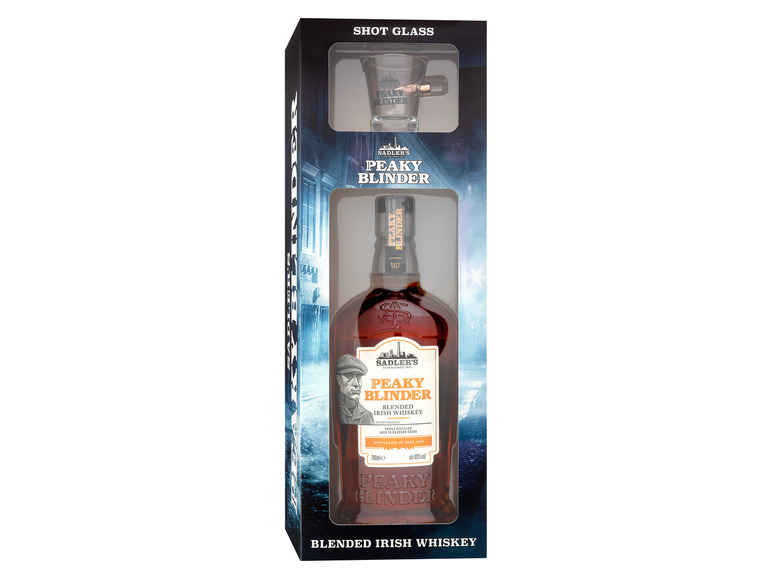 und Blinder Peaky Glas Blended Geschenkbox mit 40% Sadler\'s Vol Irish Whiskey