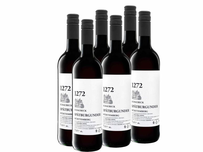Spätburgunder trocken, QbA Schaubeck 0,75-l-Flasche Württemberg Rotwein 1272 Weinpaket x 6