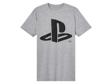 Herren T-Shirt mit Druck, aus reiner Baumwolle (Playstation/grau, XL)