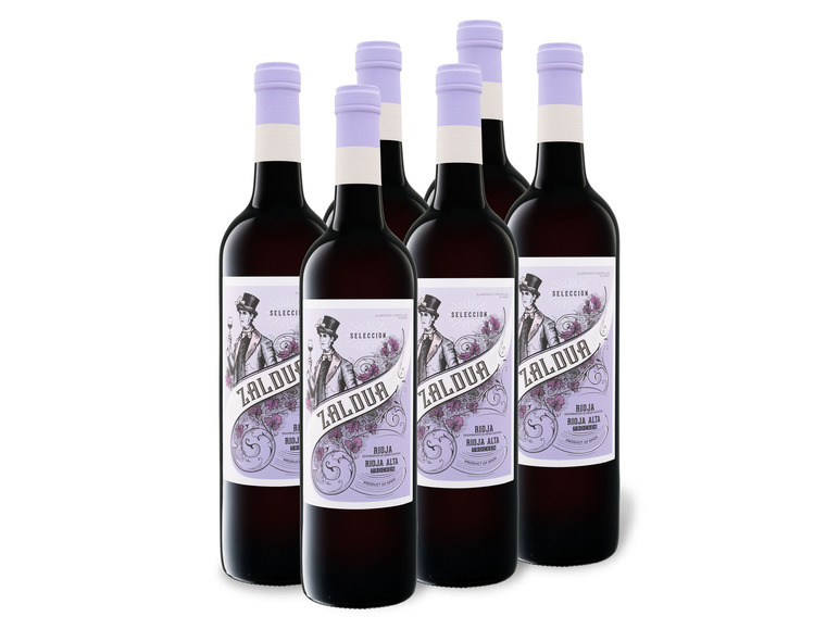 6 x 0,75-l-Flasche Weinpaket Zaldua DOC trocken, Alta Rioja Rotwein Selección