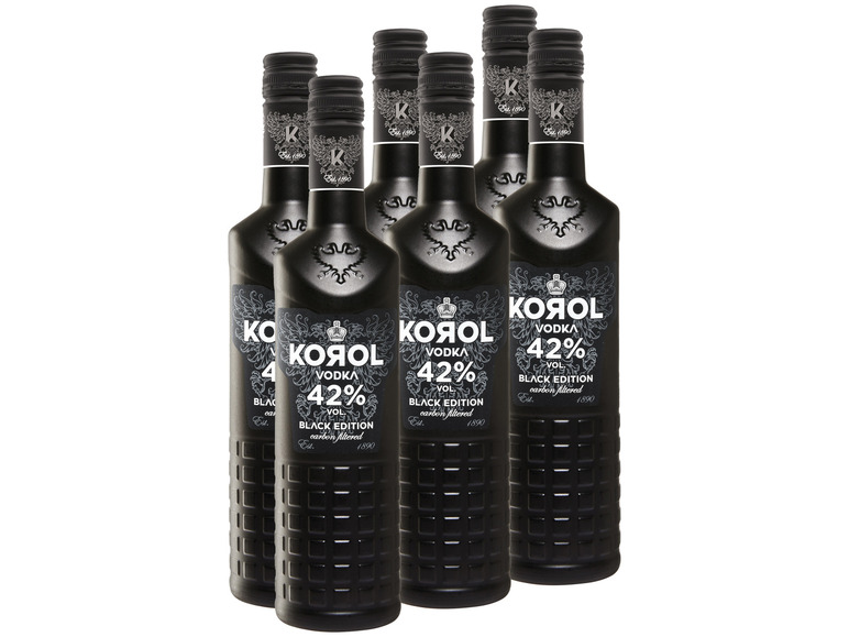 6 x 0,5-l-Flasche Korol Vodka Black Edition Carbon Filtrated 42% Vol