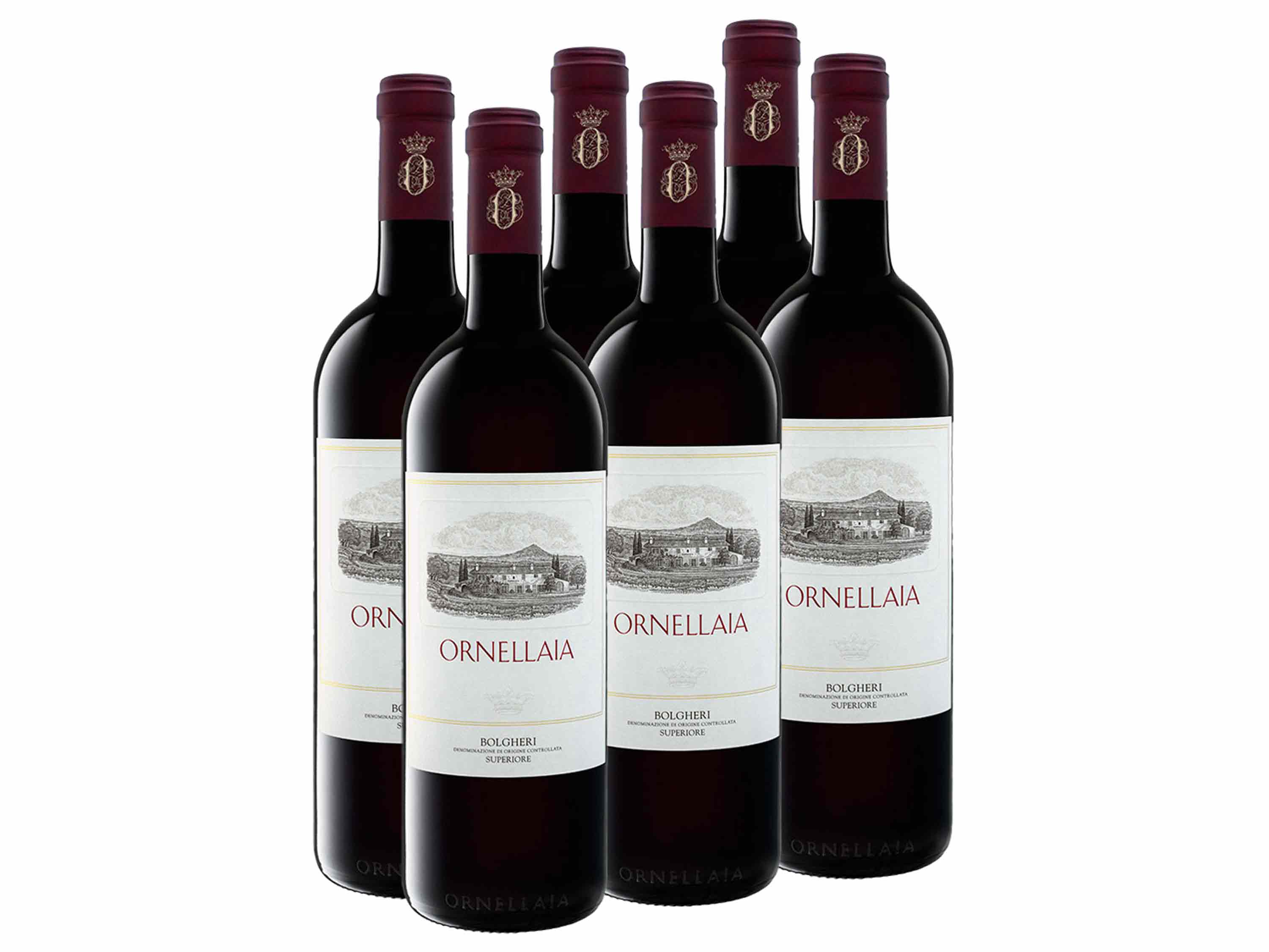 Ornellaia 6 x 0,75-l-Flasche Ornellaia Bolgheri Superiore DOC trocken, Rotwein 2020 - Original-Holzkiste