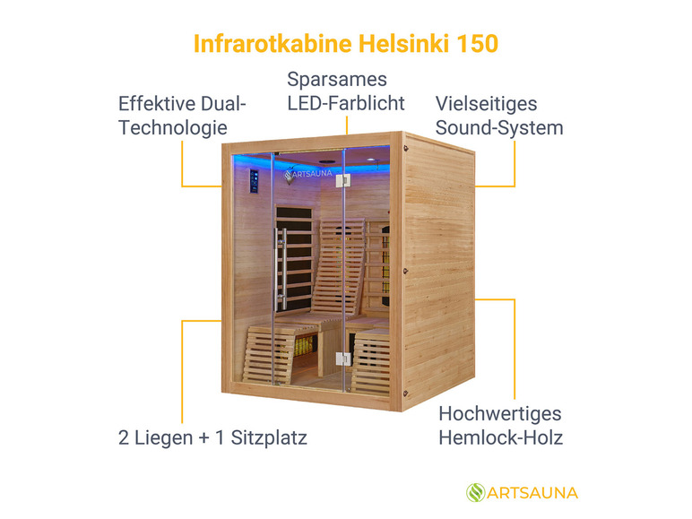 Gehe zu Vollbildansicht: Artsauna Infrarotkabine »Helsinki150«, mit Dual-Technologie und Hemlockholz - Bild 22