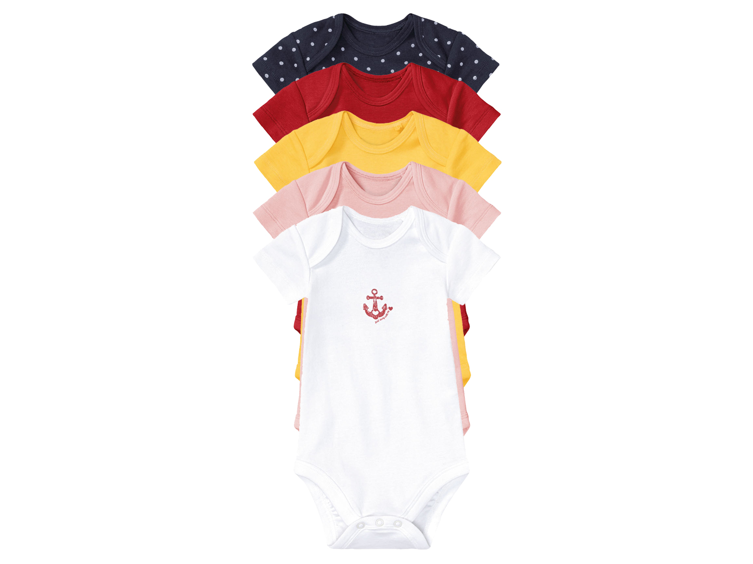 lupilu® 5 Baby Bodies kurzarm (50/56, weiß/gelb/rot/pink/marine) 50/56