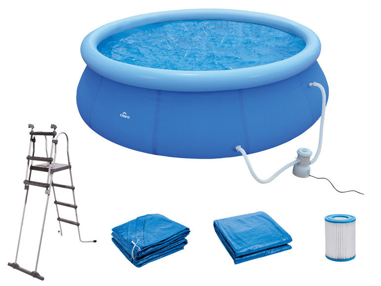 CRIVIT Pool-Set, 450 mit x cm, Quick-up H Planen Komplett-Set Leiter, 122 Filterpumpe, Ø
