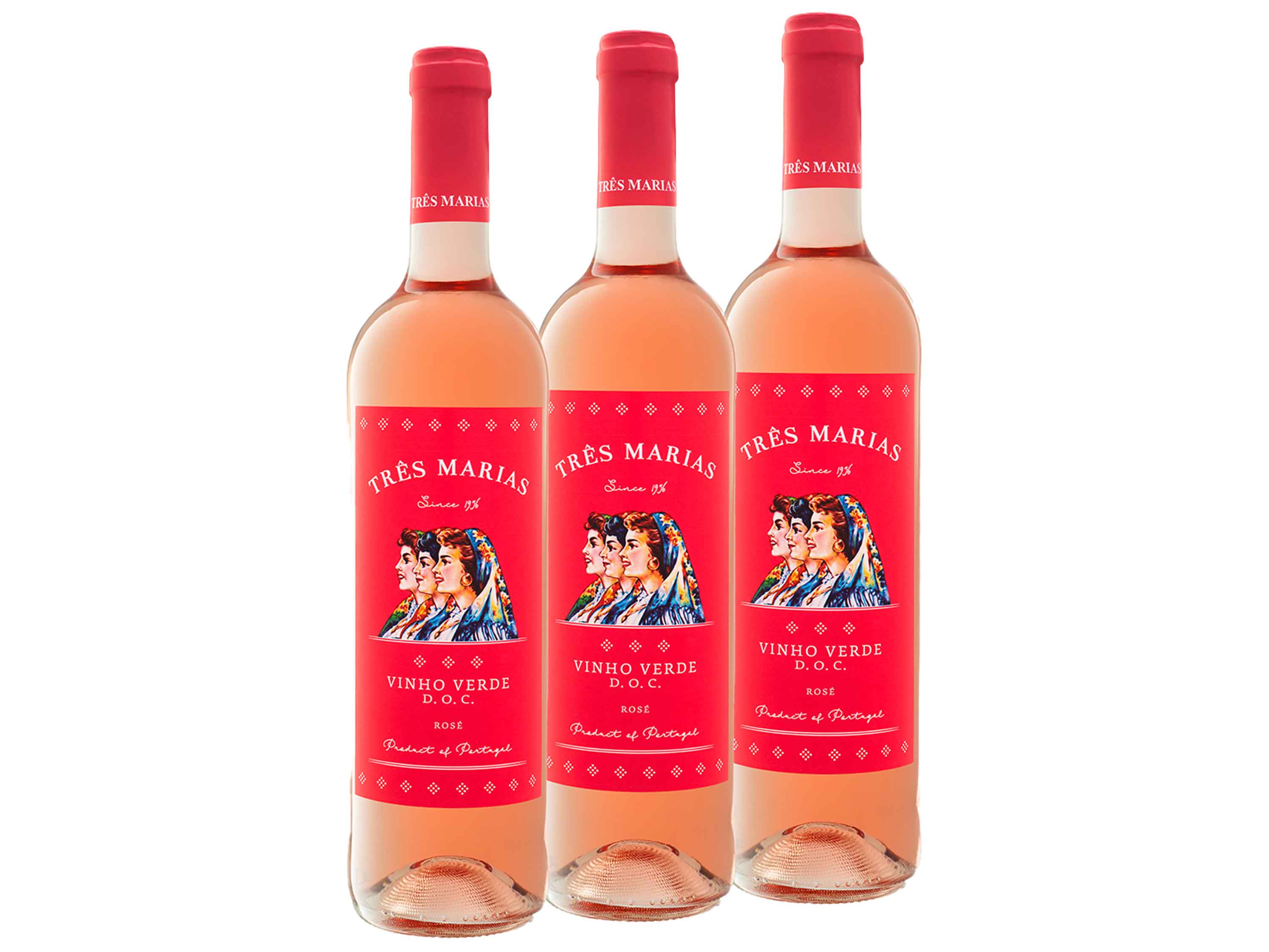 3 x 0,75-l-Flasche Weinpaket Três Marias Vinho Verde DOC trocken, Roséwein