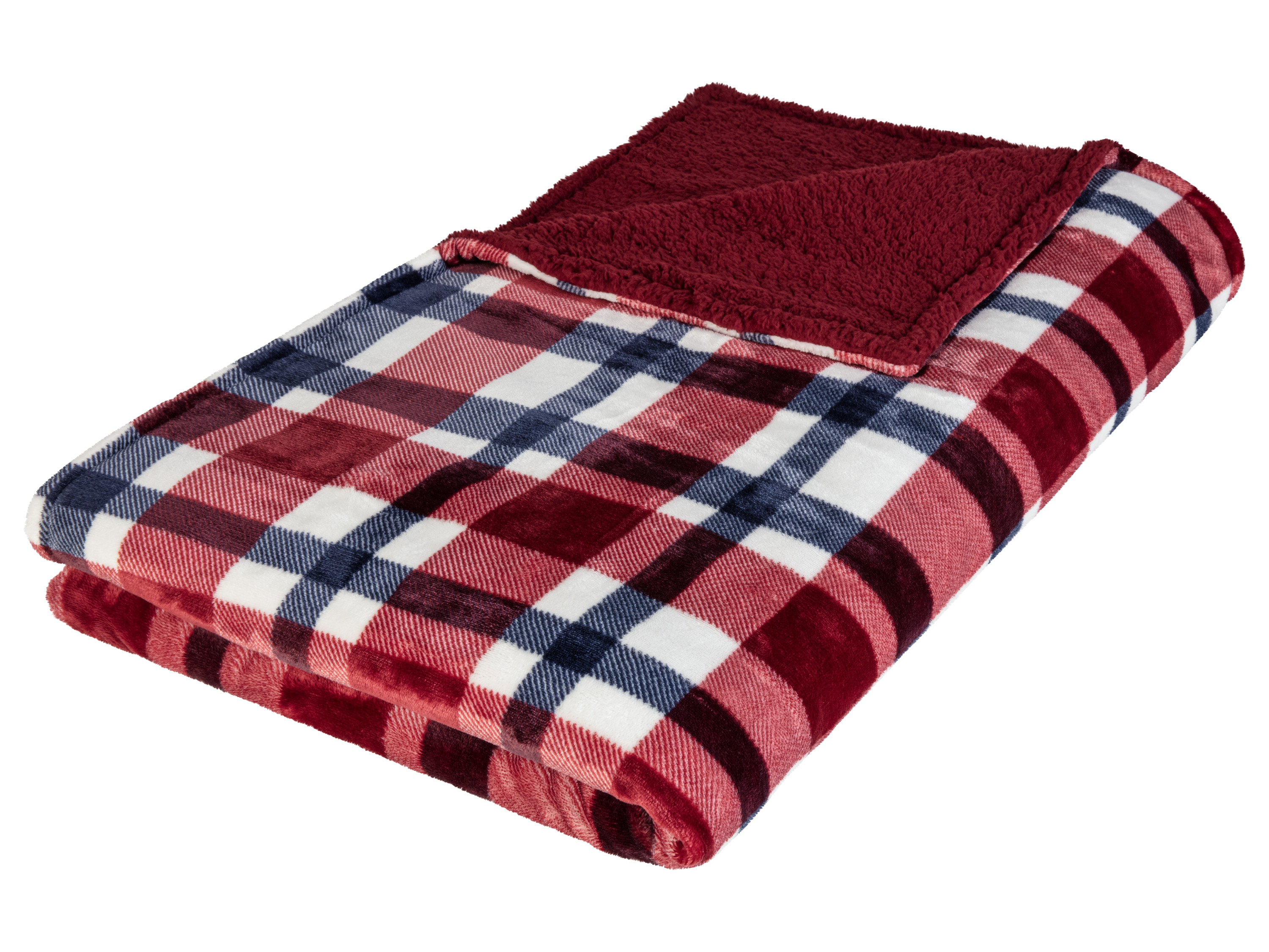 LIVARNO home Kuscheldecke mit Teddyfleece (Karo rot)