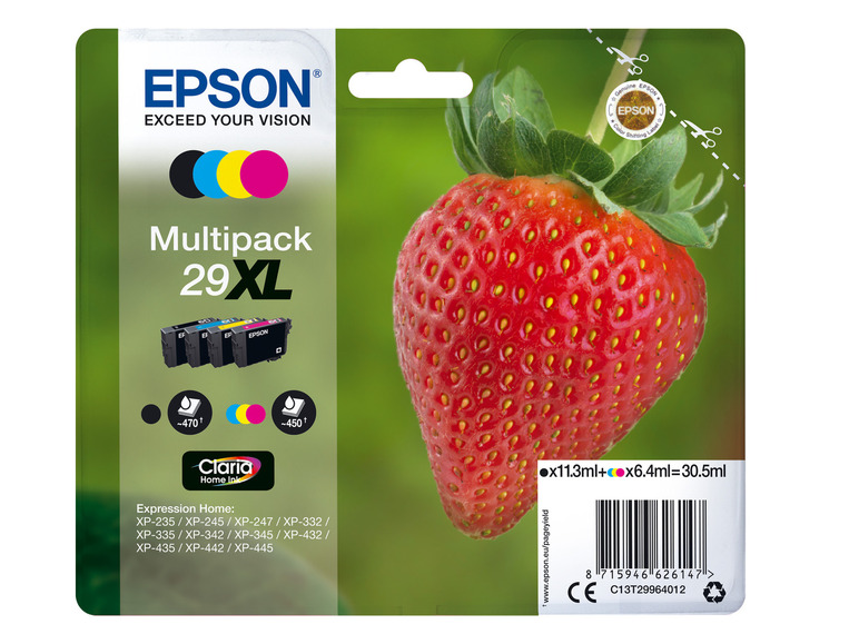 EPSON »29 XL« Schwarz/Cyan/Magenta/Gelb Multipack Erdbeere Tintenpatronen