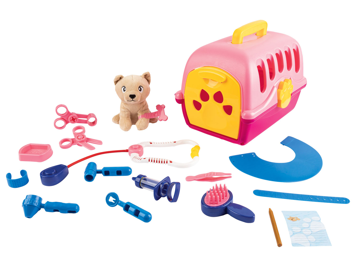 Playtive Transportbox mit Plüschhund und Zubehör (rosa)