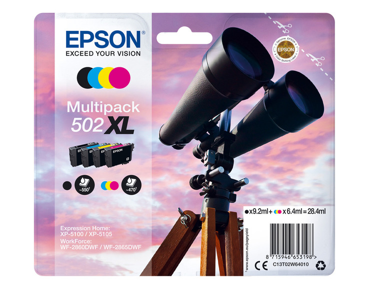 EPSON »502 XL« Fernglas Tintenpatronen Schwarz/Cyan/Magenta/Gelb Multipack