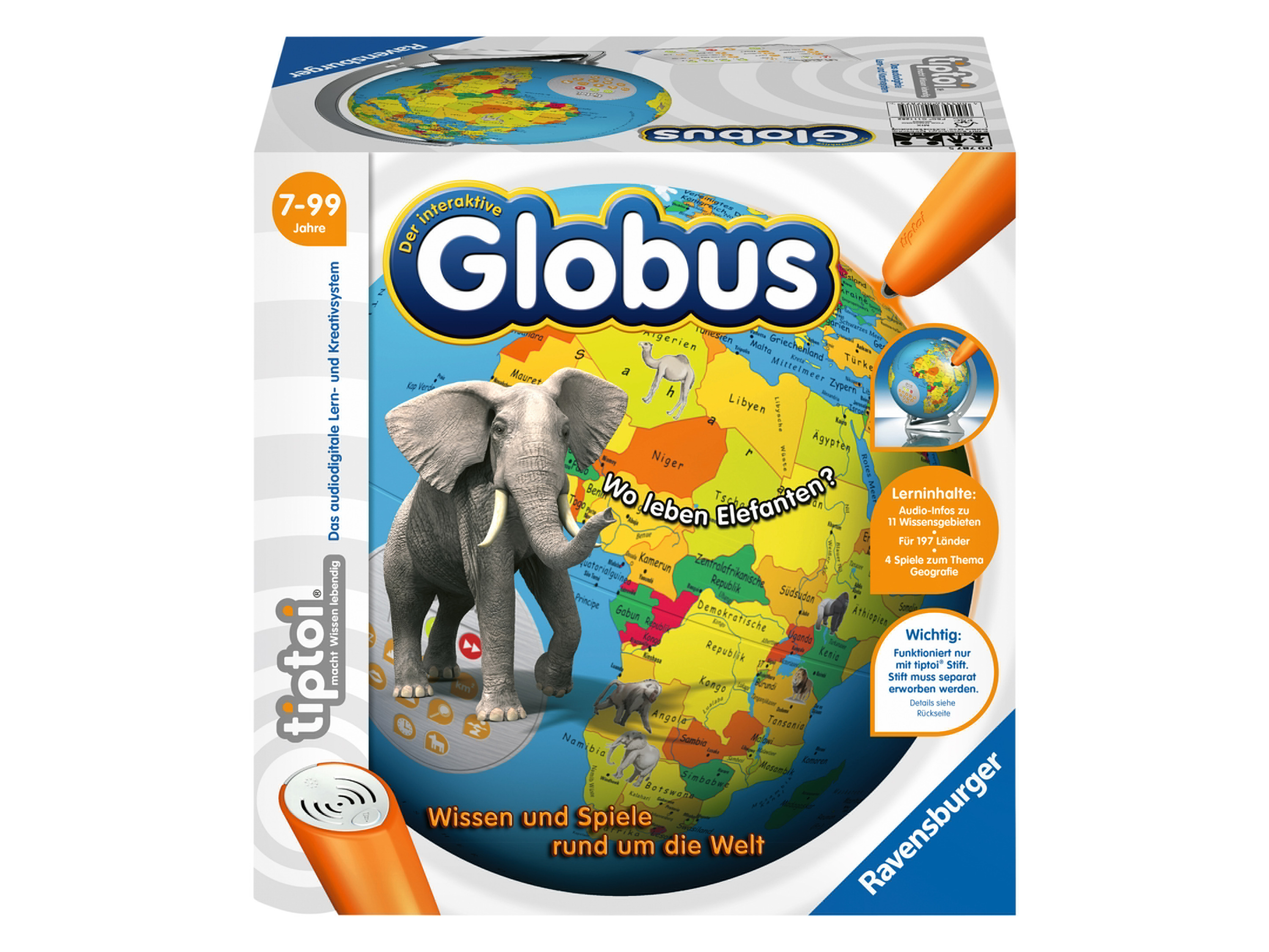 Ravensburger tiptoi® Interaktiver Globus, mit spannenden Geschichten zu Geografie