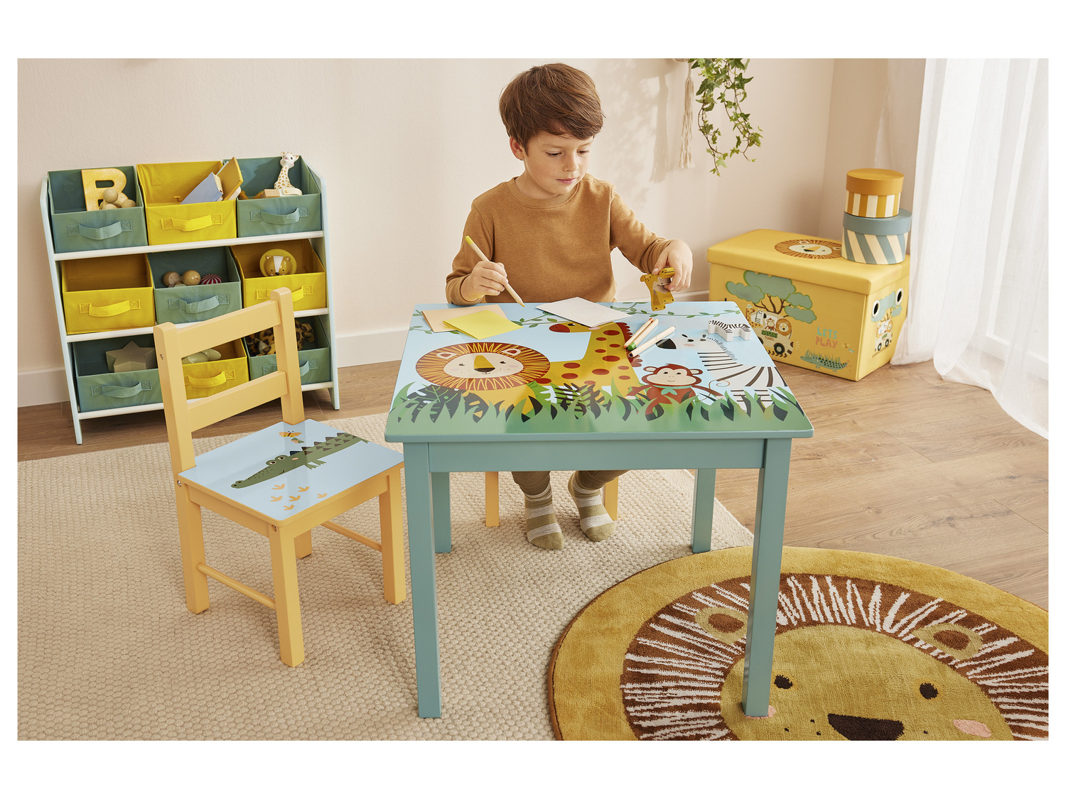 LIVARNO home Kindertisch mit 2 Stühlen, Safari-Mot… mit
