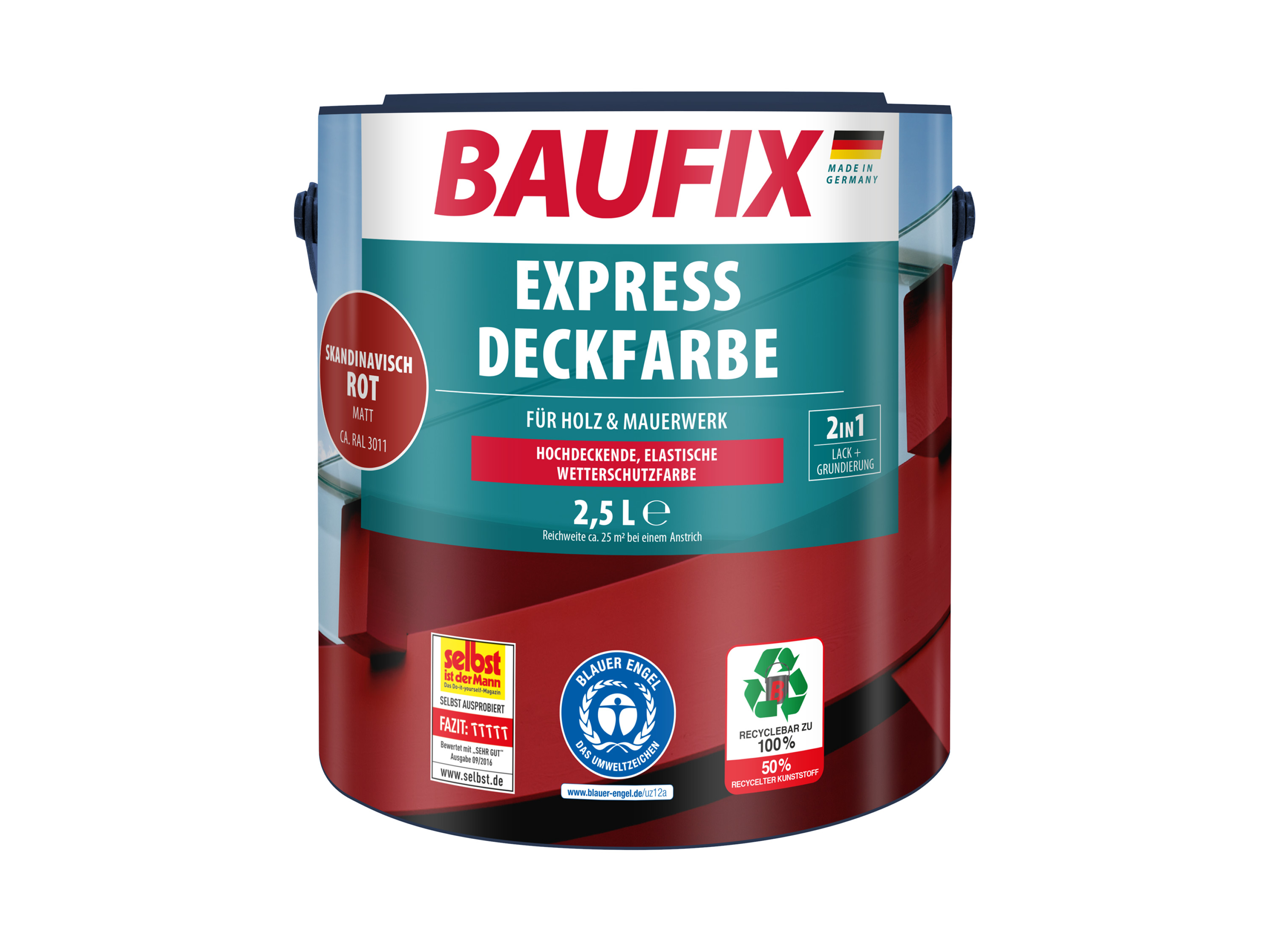 BAUFIX Express Deckfarbe 2,5 Liter (skandinavisch rot matt)