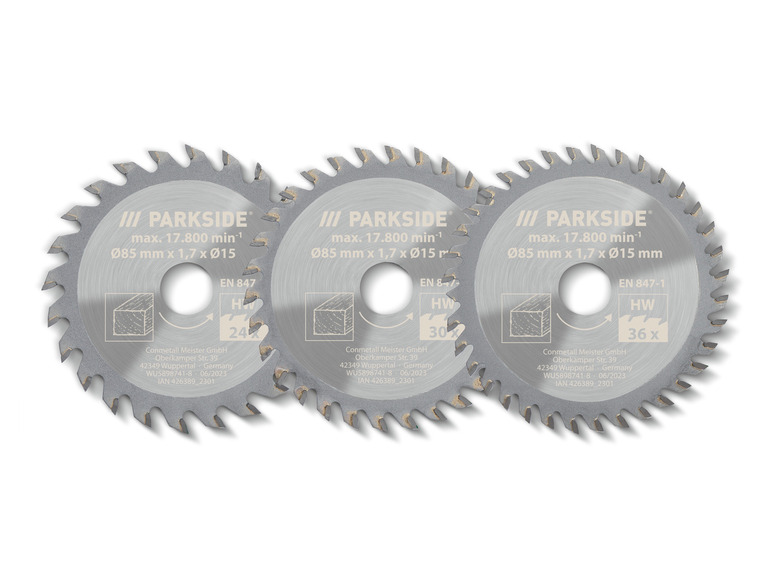 Gehe zu Vollbildansicht: PARKSIDE® Kreissägeblätter »PHKSA 12«, Ø 85 mm, 3-teilig - Bild 2