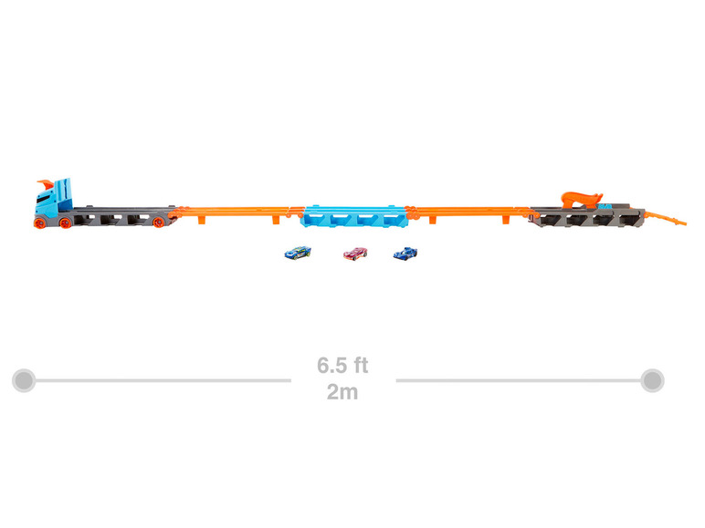 Hot Wheels inkl. 3 Fahrzeuge Rennbahn-Transporter«, »2-in-1