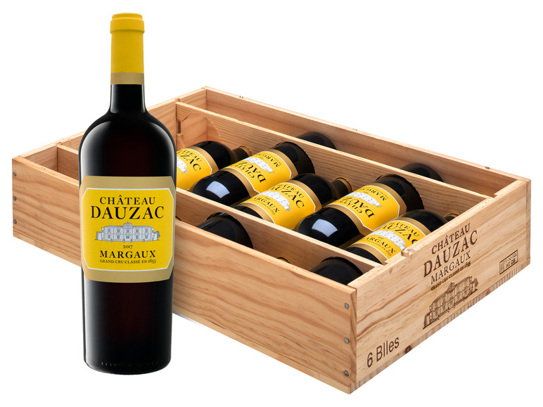 6 x 0,75-l-Flasche Château Dauzac - AOC trocken, Grand Rotwein Margaux Cru 5er 2017 Original-Holzkiste Classé