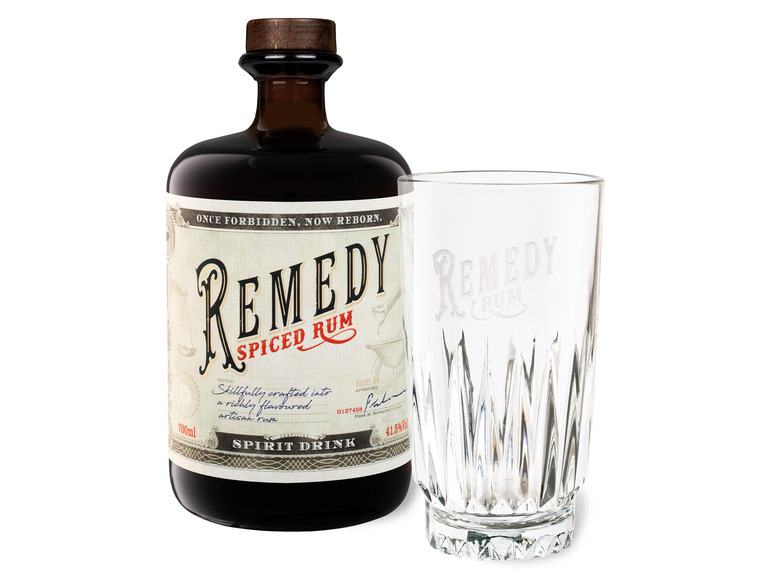 Spiced Glas Vol Highball 41,5% Rum + mit Geschenkbox Remedy