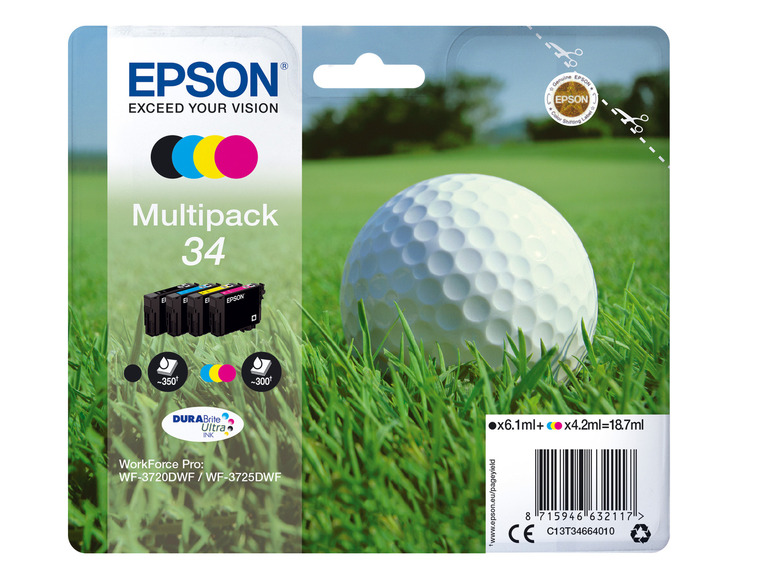 EPSON »34« Schwarz/Cyan/Magenta/Gelb Golfball Multipack Tintenpatronen