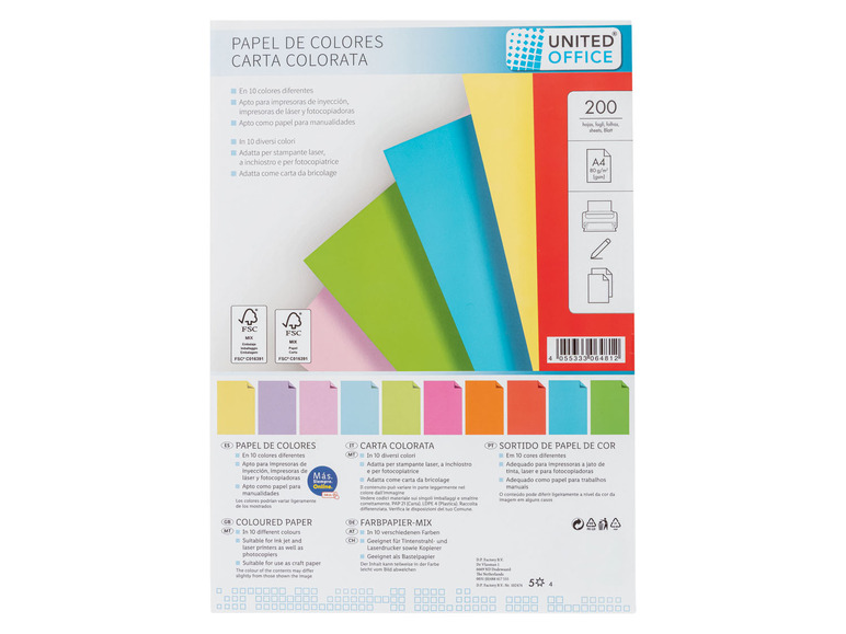Gehe zu Vollbildansicht: UNITED OFFICE® Farbpapier-Mixpack, DIN A4, 200 Blatt FSC - Bild 1