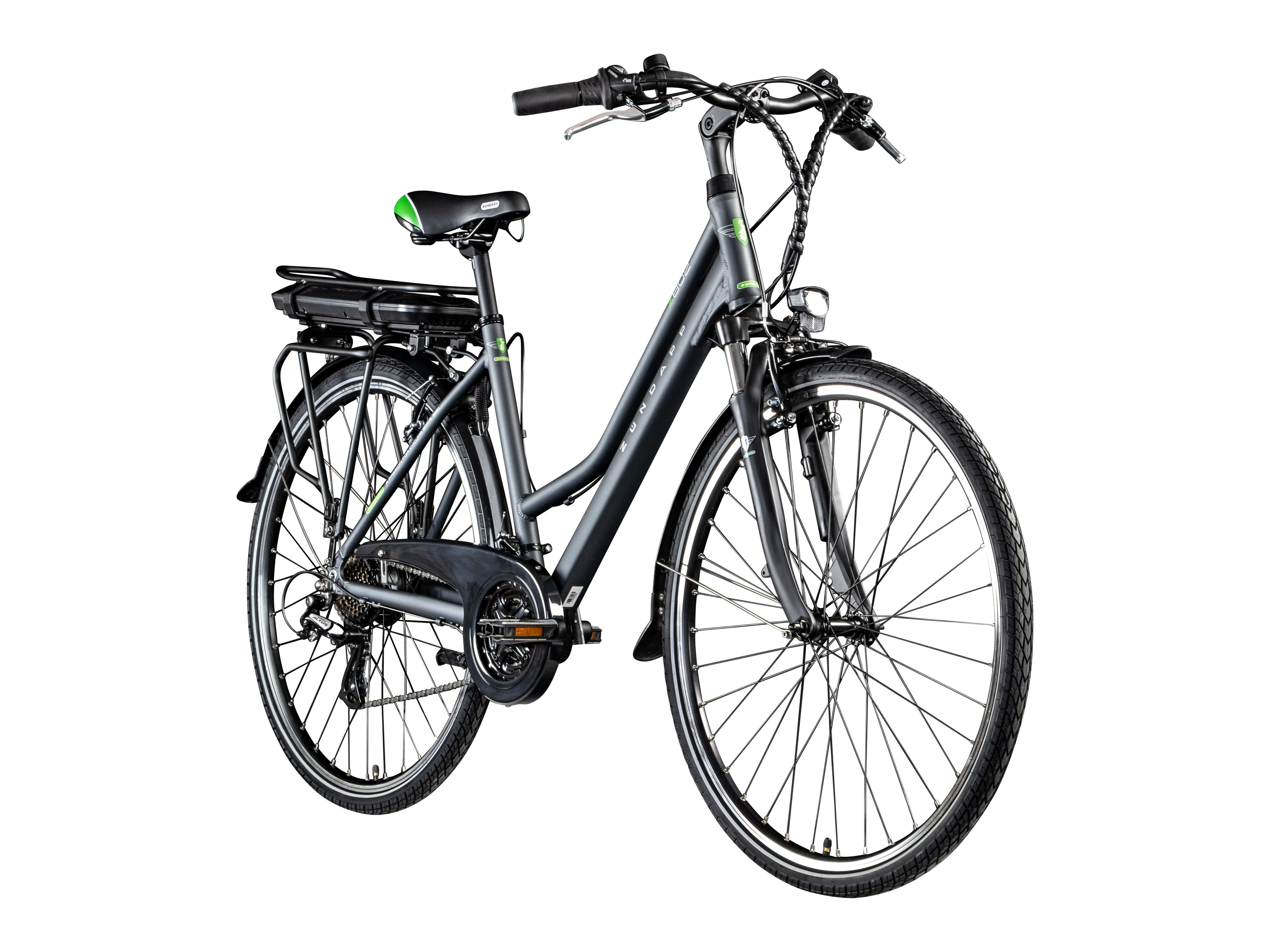 Zündapp E-Bike Trekkingrad »Z802 700c«, 28 Zoll, Damen (grau/grün, Damen)