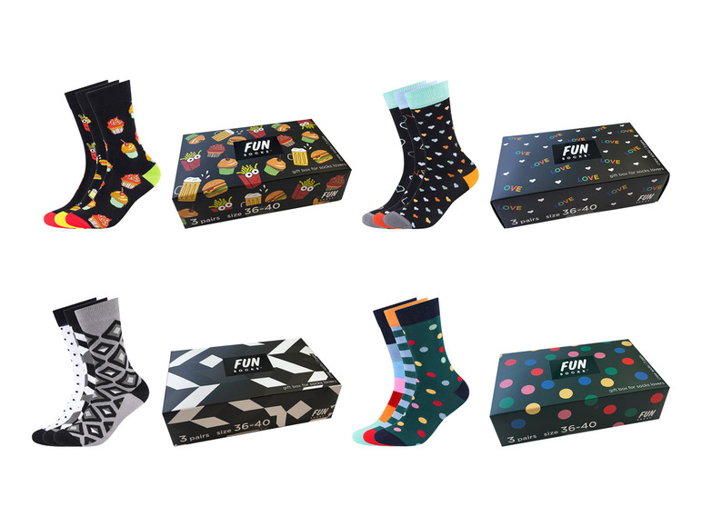 Gehe zu Vollbildansicht: Fun Socks Socken, 3 Paar, mit Geschenkbox - Bild 1