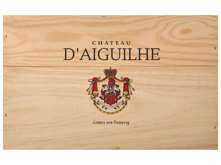 6 x 0,75-l-Flasche Château d\'Aiguilhe - Original-Holzkiste Bordeaux, Rotwein Castillon de Côtes 2020