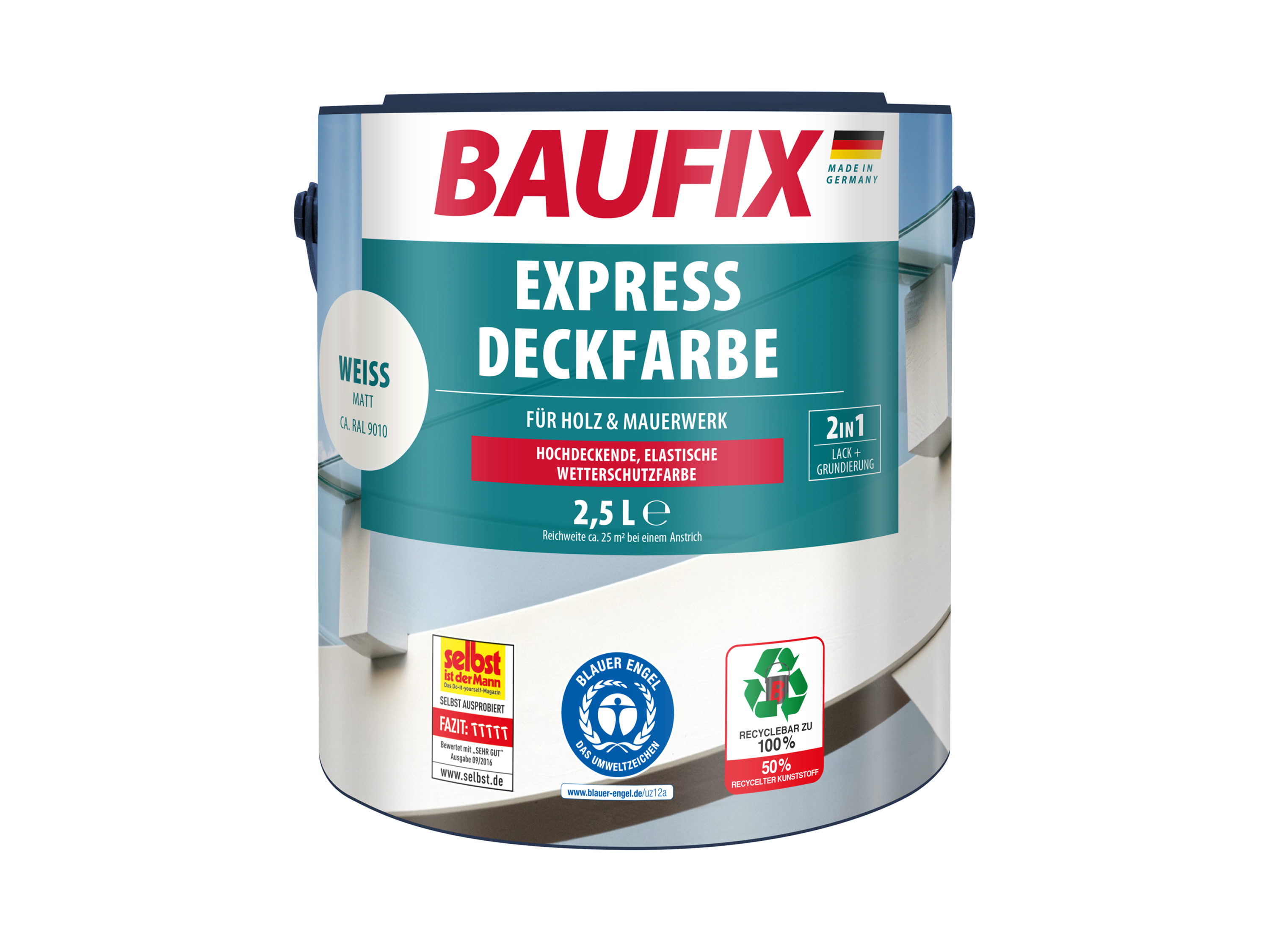 BAUFIX Express Deckfarbe 2,5 Liter (weiss matt)