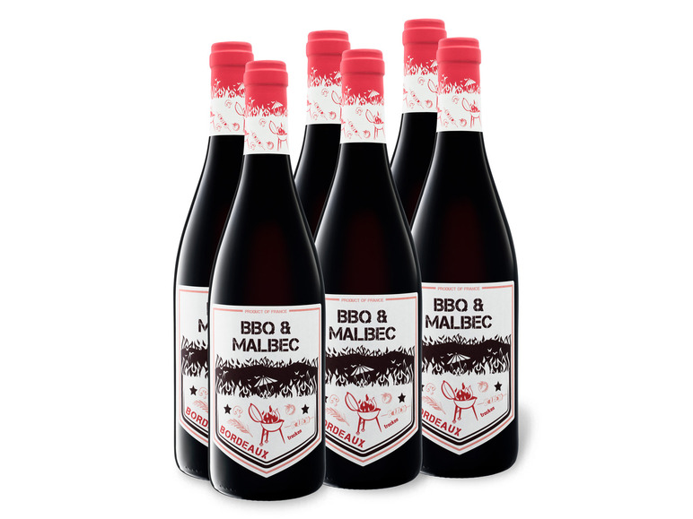 6 x 0,75-l-Flasche & Bordeaux Malbec AOP Rotwein trocken, BBQ