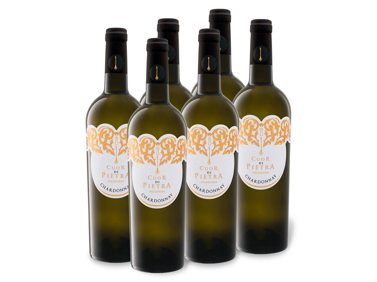 6 x Pietra Weinpaket 75-l-Flasche Chardonnay di Weißwein Cuor 0 Puglia IGT halbtrocken