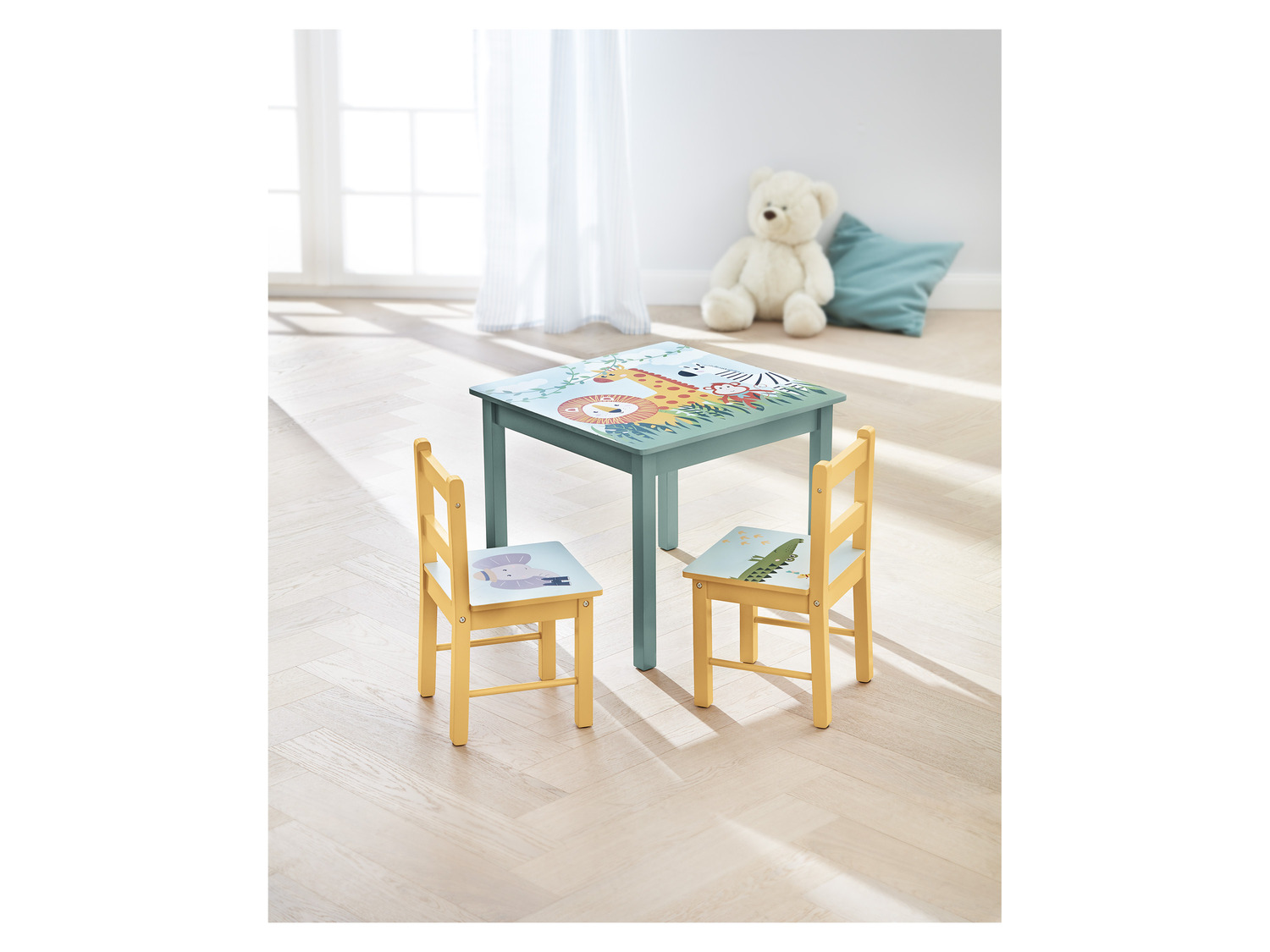 LIVARNO home Kindertisch mit 2 Safari-Mot… Stühlen, mit