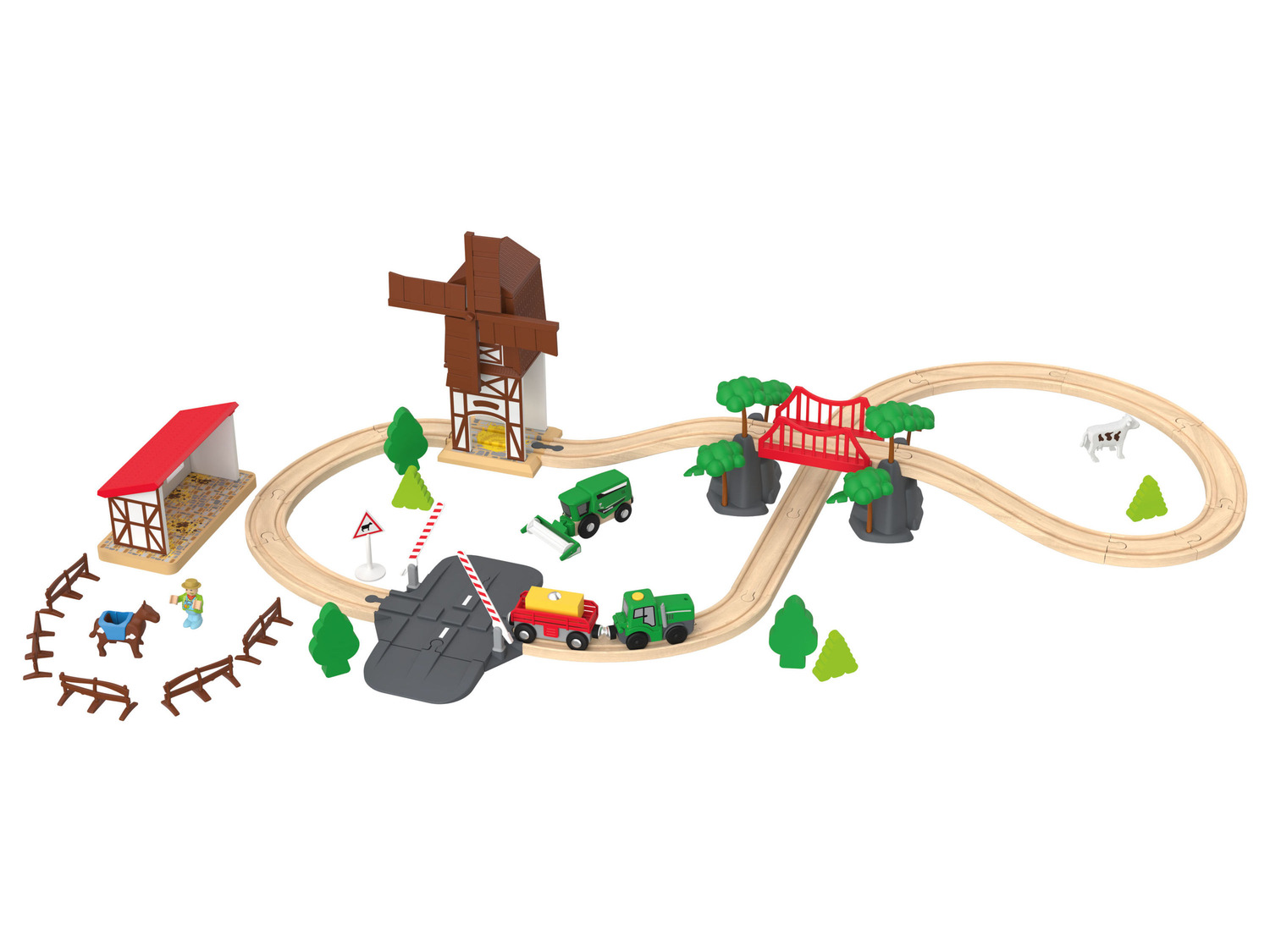 Playtive Eisenbahn-Set, Echtholz, ge… liebevoll aus mit