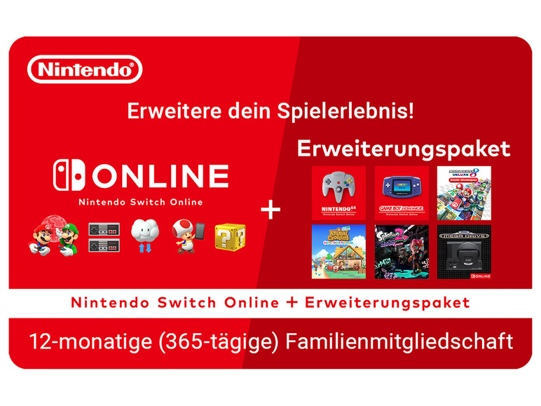 Nintendo NSO plus Expansion Pack 365 days Family Digital Code 69.99 EUR