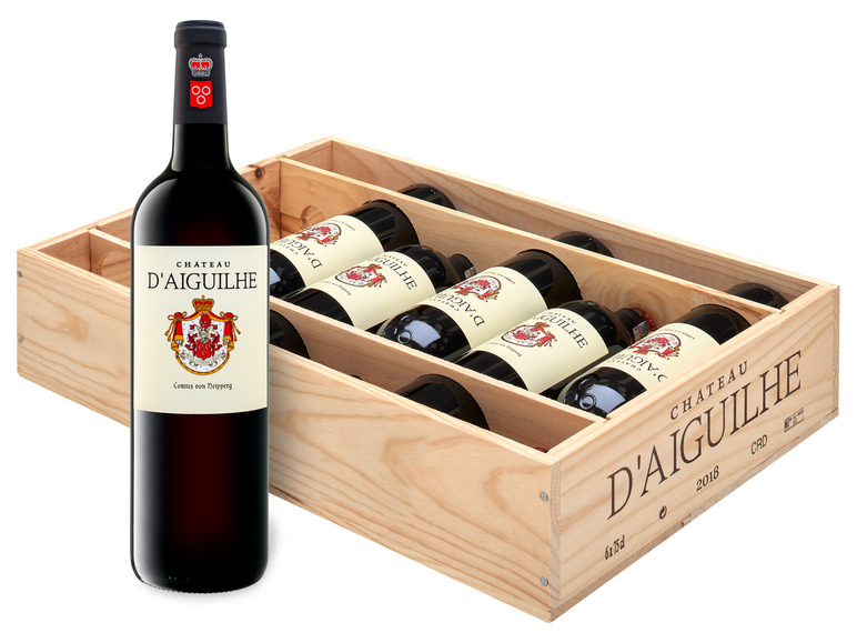 6 Château d\'Aiguilhe Côtes - 2020 de Original-Holzkiste x Castillon Rotwein Bordeaux, 0,75-l-Flasche