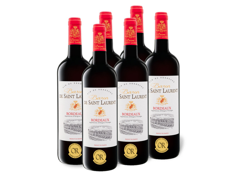 6 x Laurent Saint Rotwein de Weinpaket Baron AOP trocken, Bordeaux 0,75-l-Flasche