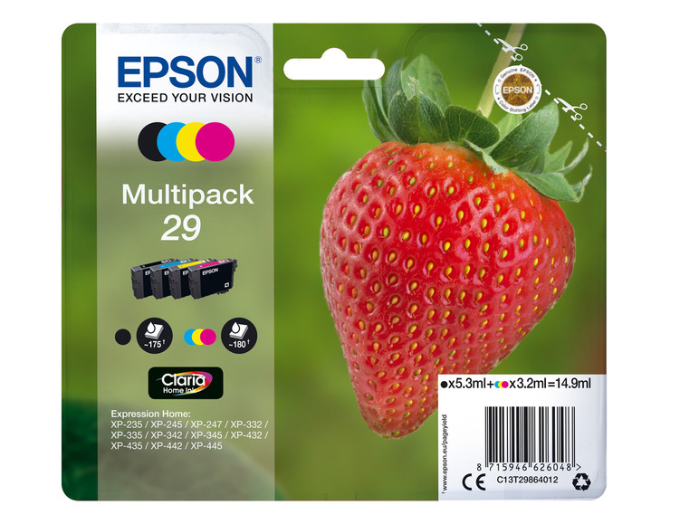 EPSON Tintenpatronen Schwarz/Cyan/Magenta/Gelb Erdbeere »29« Multipack