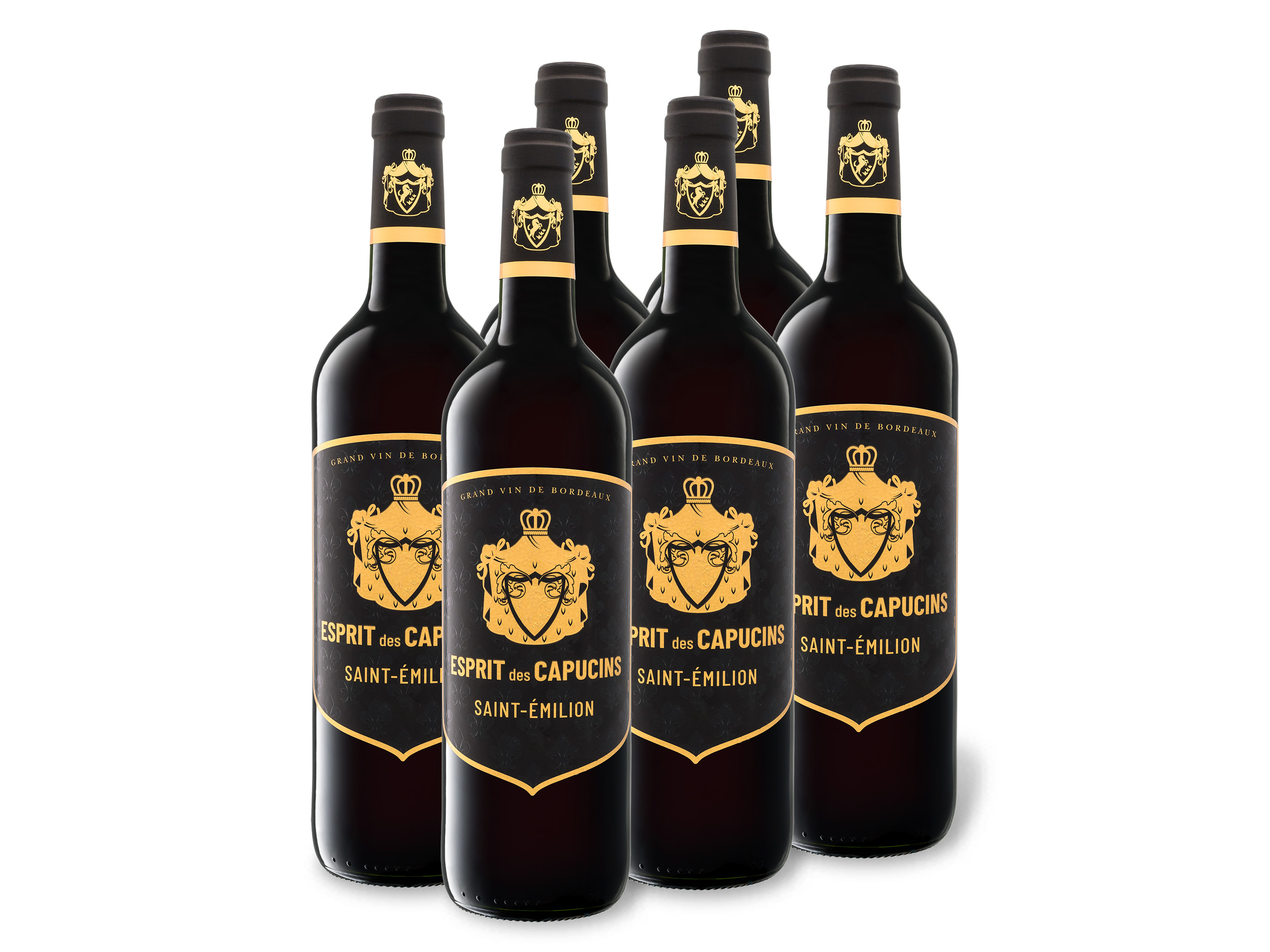 6 x 0,75-l-Flasche Weinpaket Esprit des Capucins Saint-Émilion AOP trocken, Rotwein