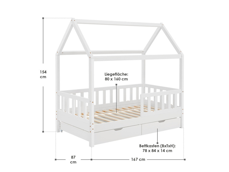 Gehe zu Vollbildansicht: Juskys Kinderbett »Marli«, im skandinavischen Design - Bild 200