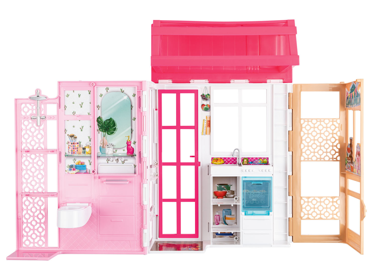 Barbie Ferienhaus, mit Möbeln und LIDL Puppe, | tragbar