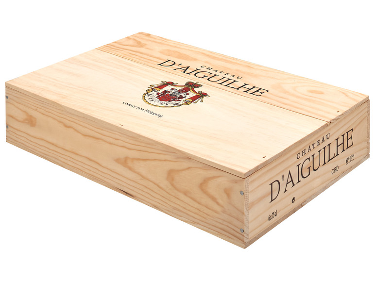 6 x 0,75-l-Flasche Château d\'Aiguilhe - Original-Holzkiste Bordeaux, Rotwein Castillon de Côtes 2020