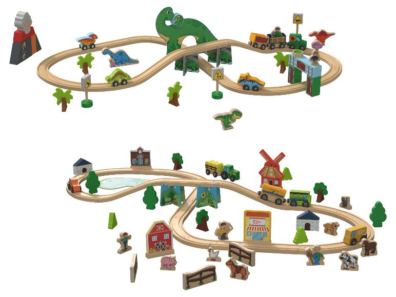 Gehe zu Vollbildansicht: Playtive Eisenbahn-Set »Dinosaurier / Farm«, aus Echtholz - Bild 1