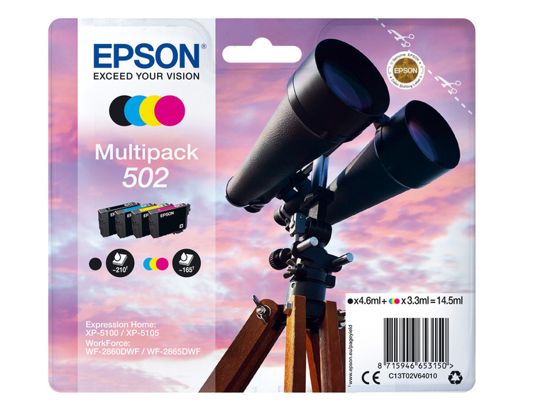 EPSON »502« Fernglas Multipack Schwarz/Cyan/Magenta/Gelb Tintenpatronen