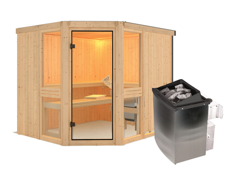 Gehe zu Vollbildansicht: Karibu Indoor-Sauna »Helsinki«, mit Eckeinstieg, 9 kW Ofen - Bild 38