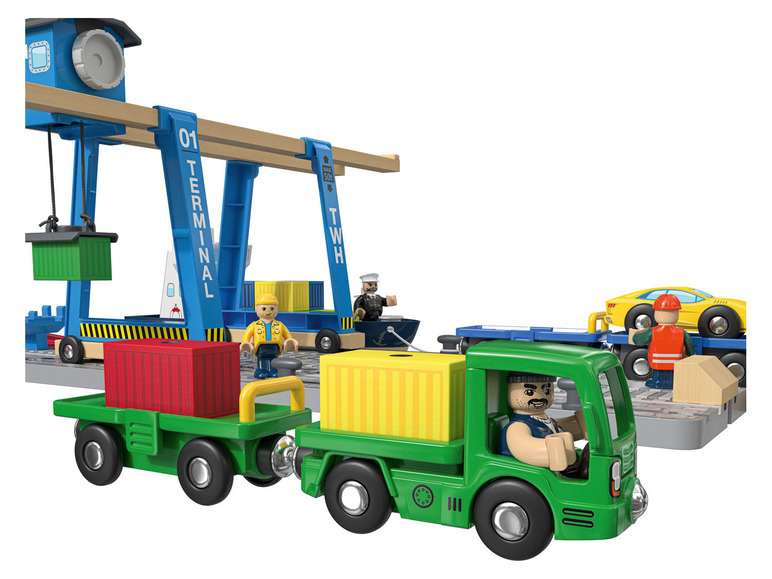 Playtive Containerhafen Eisenbahn-Set, aus Echtholz